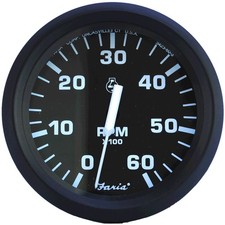 Faria Euro Black 4" Tachometer - 6,000 RPM Gas - Inboard  I/O 