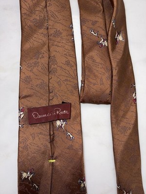 Vintage OSCAR DE LA RENTA 100% Silk Caramel Equestrian Tie