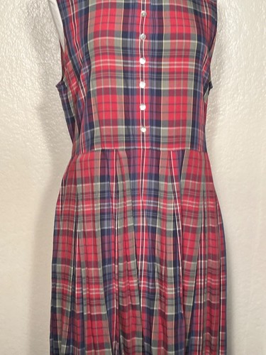 Talbots Petite 14P Madras Button Front Shirtdress Rayon Pleated Skirt Pockets - Picture 19 of 23