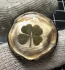 REAL FOUR LEAF CLOVER INSIDE A HAND POURED 1 OZ SILVER .999 FINE 4-LEAF CLOVER