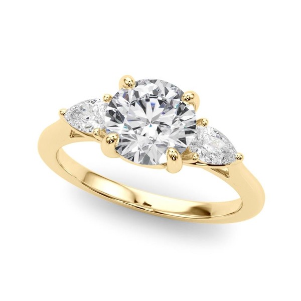 Lab Grown 3-Stone Round Engagement Ring Pear Sides VS F 1.40-2.40 Carat 14K Gold