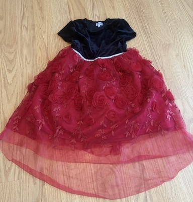 Blueberi Boulevard Girls Fancy Dress Size 10 Red & Black Chiffon 3D Flowers