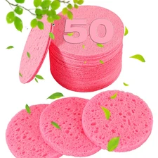 METUUTER 50 PCS Compressed Facial Sponges for Estheticians- 100% Natural Pink 