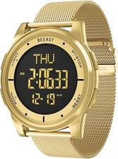 Unisex Digital Watch Fashion Sleek Minimalist Mesh Stainless Steel with Alarm...