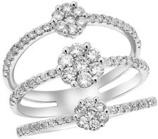 ESTATE 1.10CT DIAMOND 14KT WHITE GOLD 3D MULTI ROW FLOWER JOURNEY FUN RING