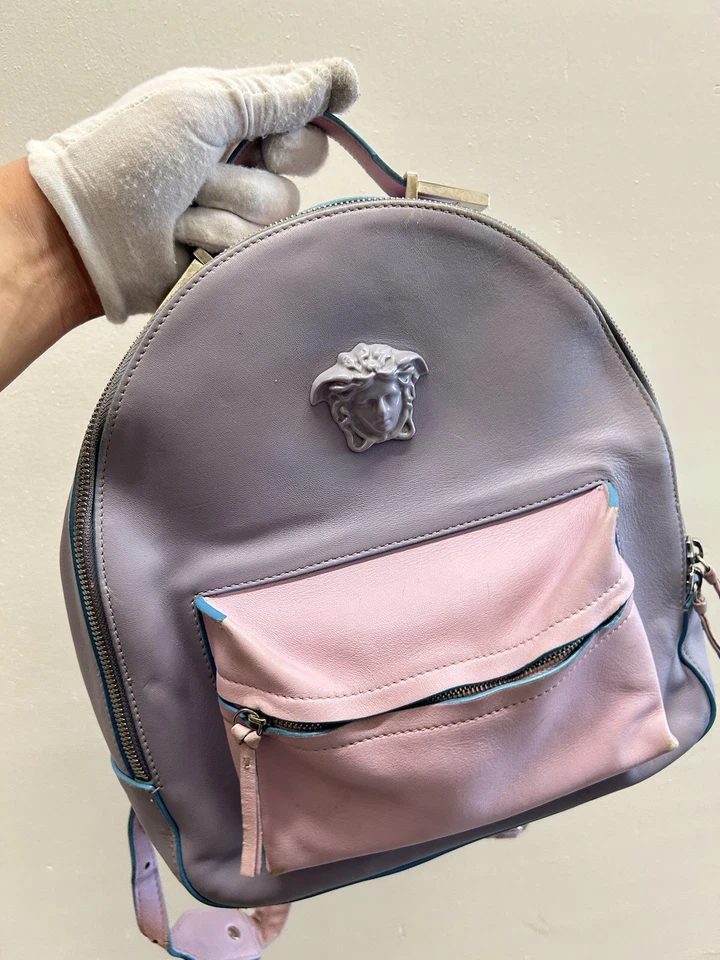VERSACE Medusa Leather Backpack Purple Pink Gold Unisex Used Authentic - Image 3 of 4