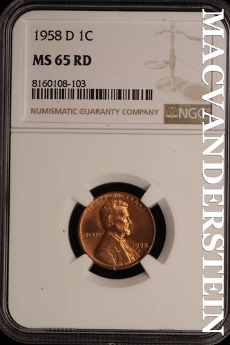 1958-D Lincoln Wheat Cent - NGC MS 65 RD - Brilliant Uncirculated  #SLE22
