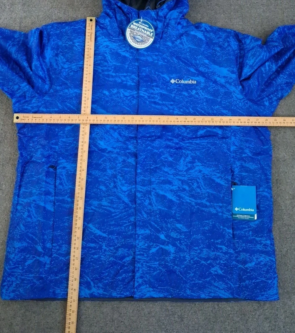 Columbia Jacket Men's 2XL Watertight Printed Hooded Waterproof Blue Full Zip - product detail image 14