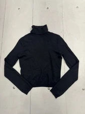 Moda International Black Ribbed Mock Neck Long Sleeve Shirt Womens Size Medium