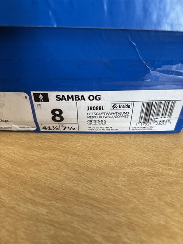 Adidas Herren Größe 8 Samba OG rot mit weißen Streifen Karton ist beschädigt