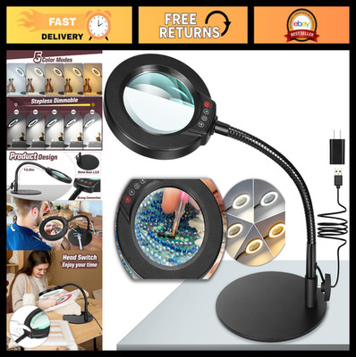 10X Magnifying Glass with LED Light, 5 Color Modes, Hands-Free Desk Lamp for Cra