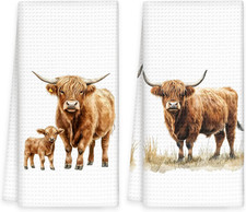Western Highland Cow Kitchen Towels Set of 2, Western Cows Hand Towels, Farmhous