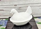 Vintage Indiana Glass White Milk Glass Hen on Nest Dish – 7” Covered Chicken