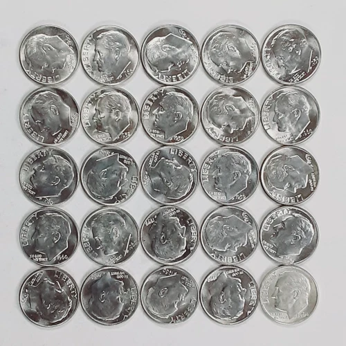 Lot of 25 BU Mix Date 90% Silver Proof Roosevelt Dimes! $2.50 FV!  L97