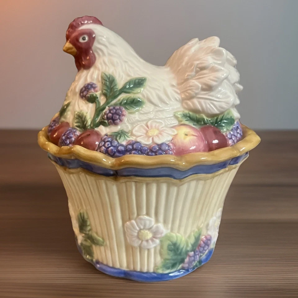 RARO Fitz & Floyd Huerto Francés Gallina Pollo Cubierto Tazón Plato Retirado Usado en Excelente Condición De Colección Foto 2 de 4