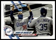 2021 Topps #303 Hands Up! Masks Up! (Mookie Betts / Cody Bellinger)
