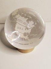 Crystal Clear Glass Ball World Map Globe - Paperweight Decor - 4" Dia