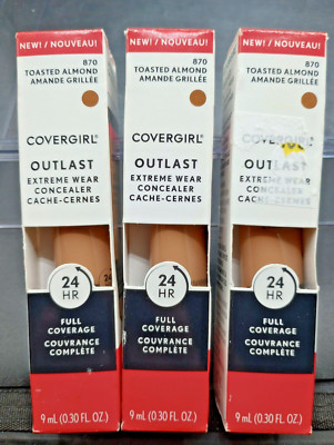 3 Pk) CoverGirl Outlast Extreme Wear Concealer Full Coverage #870 Toasted Almond