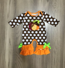 NEW Boutique Baby Girls Pumpkin Ruffle Romper Jumpsuit