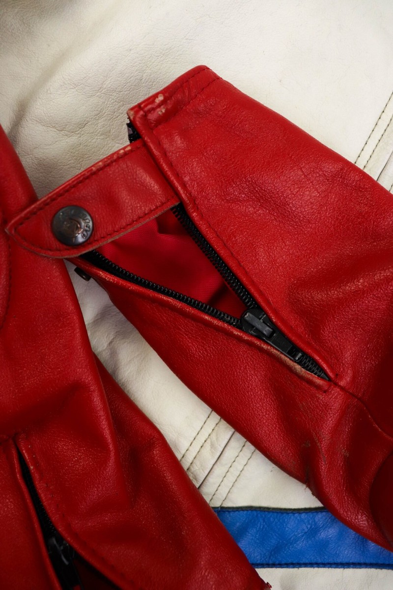 Dainese Speed Leather Vintage 70-80s White/Red Leather Biker