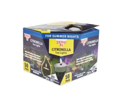 50x Pack Zero In Citronella Tea Light Candles, Outdoors - Insect Buzz Repellant
