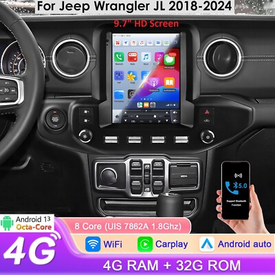 9.7'' for Jeep Wrangler 2018-24 Car Stereo Radio GPS Navi Carplay DSP Tesla Style