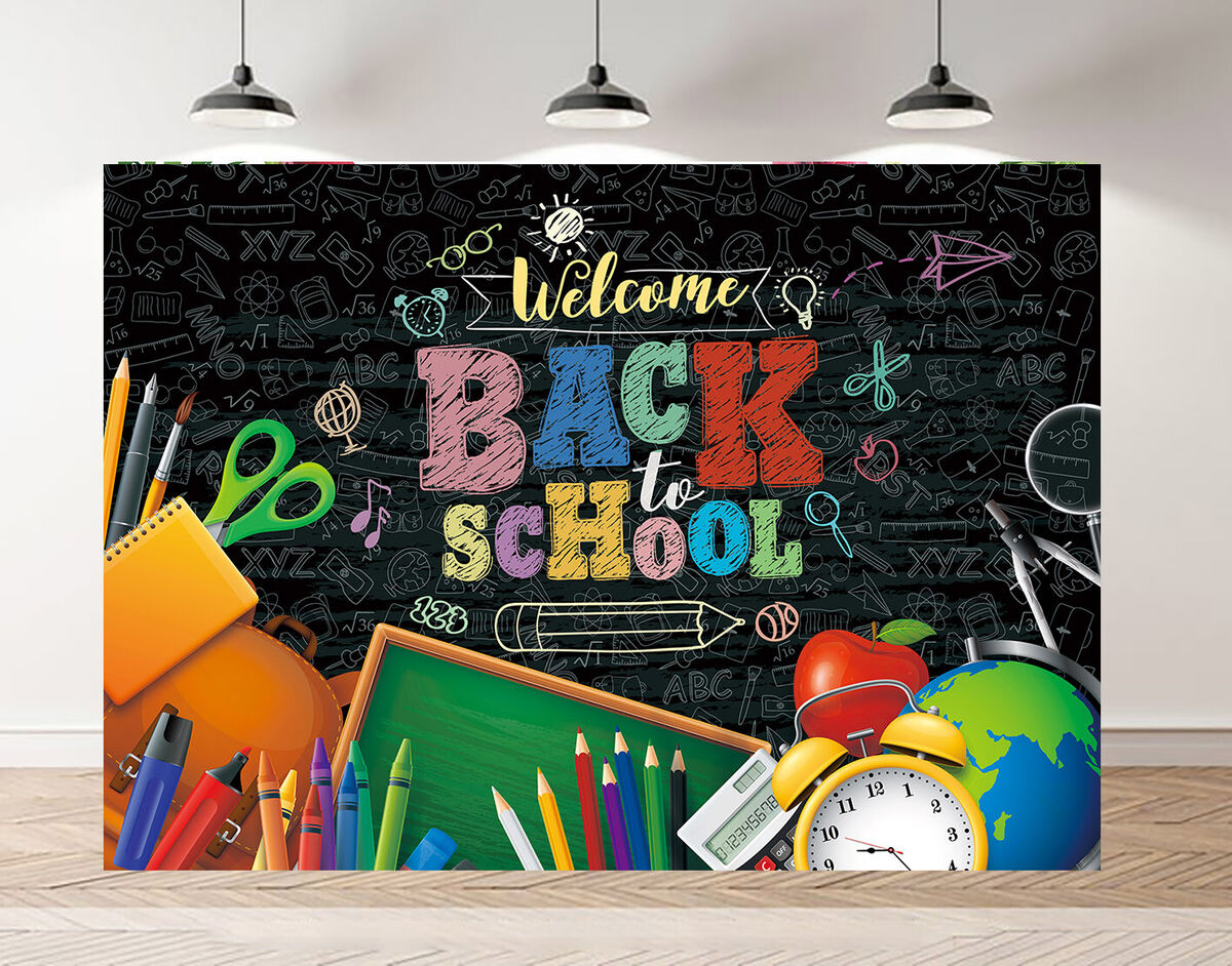 Back to School Blackboard Chalk Drawing Kids Backdrop