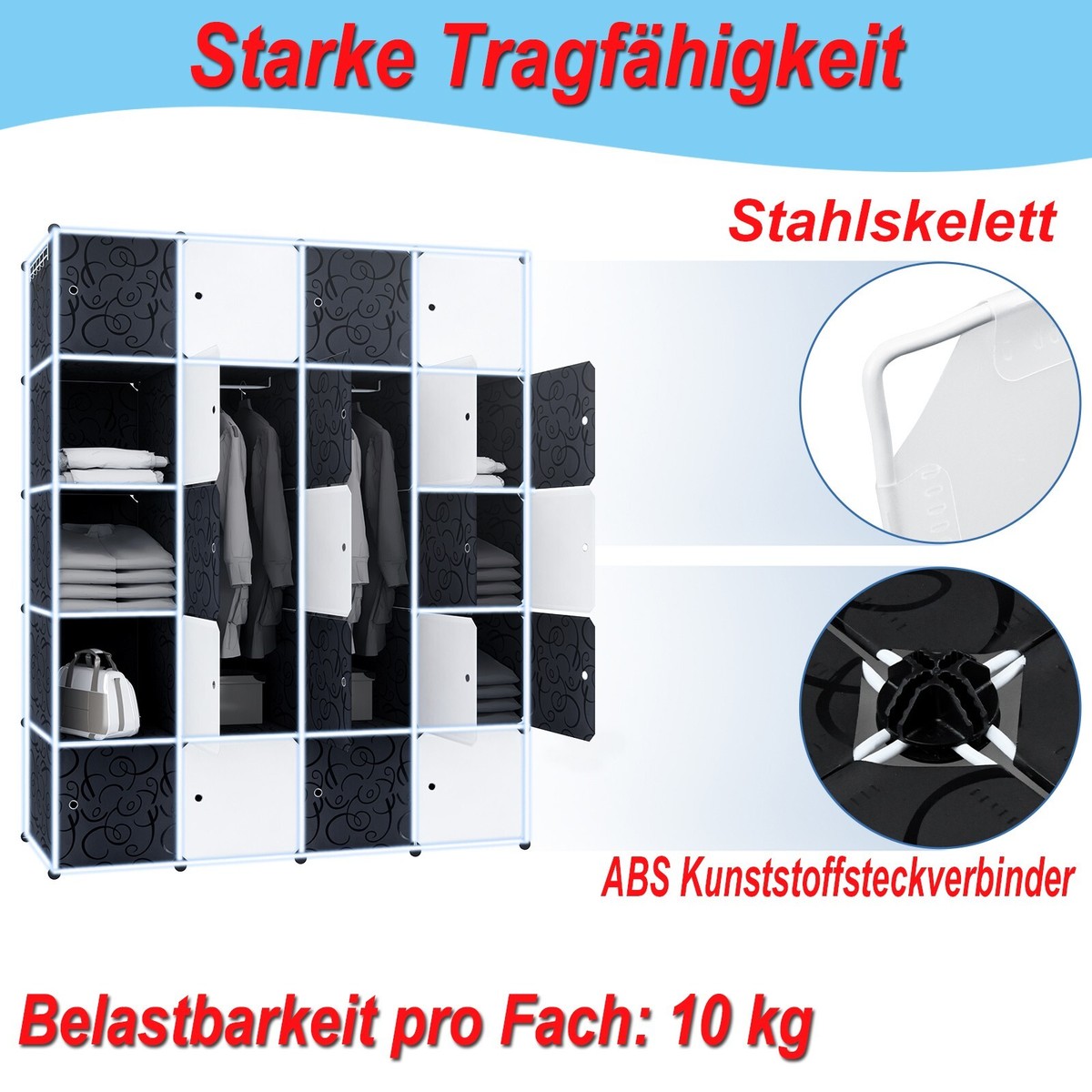 SWANEW Kleiderschrank Regalsystem DIY Regal Stabil Steckregal Garderobe 20 Boxenwei 82873994
