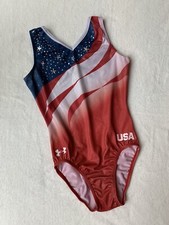 Under Armour GK ELITE Go For The Gold USA Leotard GYMNASTICS Bling UA Flag SZ CL