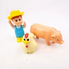 Vintage Farmer Farm Figure with Chicken & Pig Animals Hard Plastic Toys
