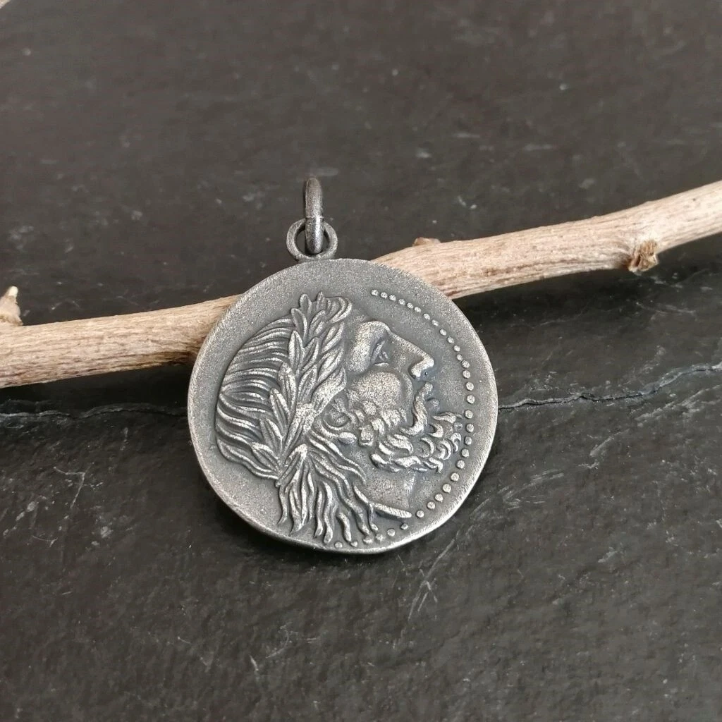 Solid 925 Sterling Silver Double Sided Poseidon Ancient Greek Coin