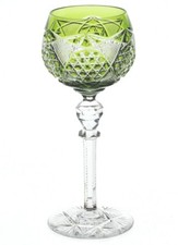 Val St Lambert Strassburg Light Emerald Green Cut to Clear Crystal Wine Goblet