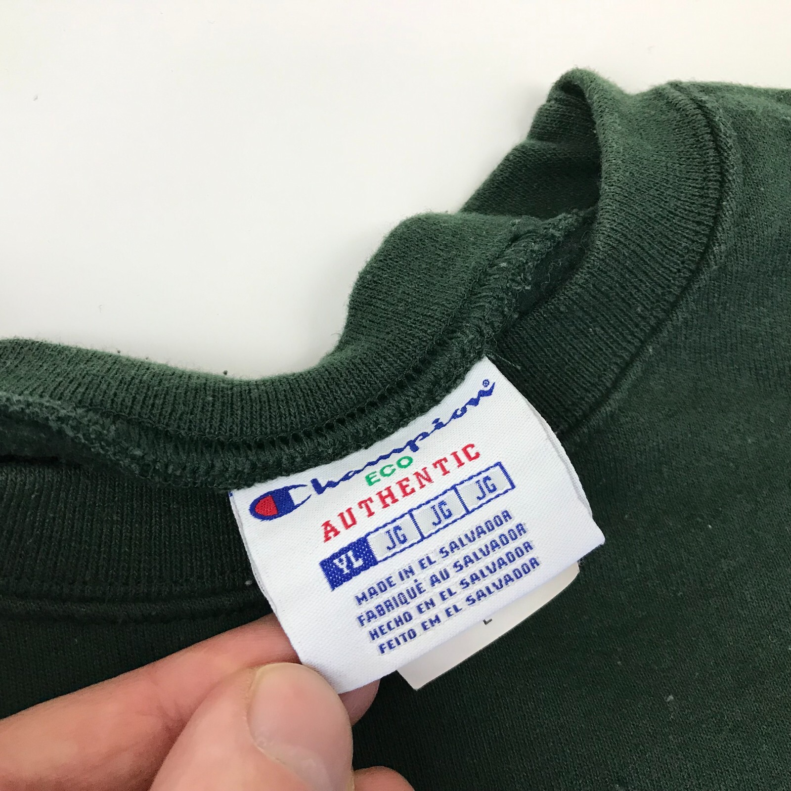 Champion Sweater Youth Size Large L Green White Pullover Long Sleeve Crew Neck image 5