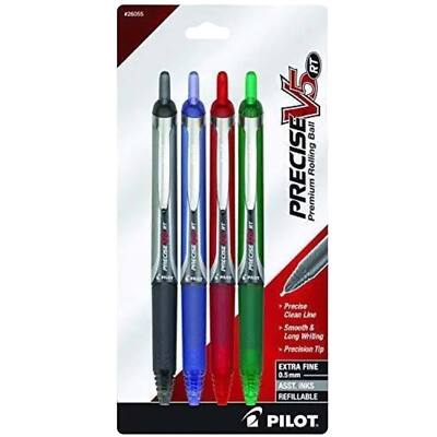 Pilot Rolling Ball Pen Precise V5 RT Retractable Assorted Inks, Pack of 4 26055