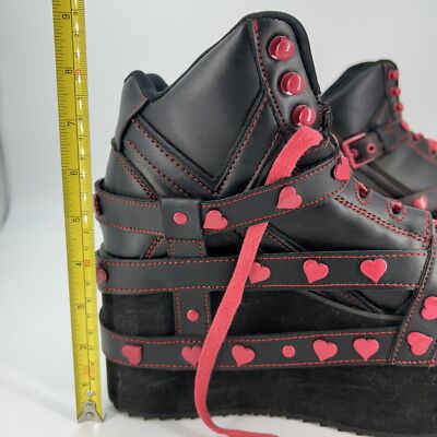 YRU Qozmo Shoes Womens Size 7 38 Black Pink Heart Platform Goth