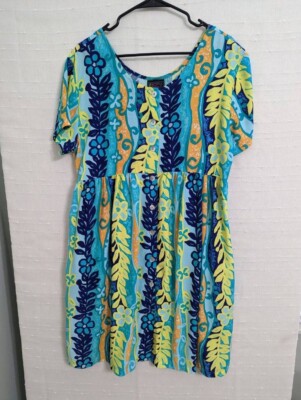 Vintage Big Hed Designs Dress Large Short Sleeve Green Blue Knee Length  Shift | eBay