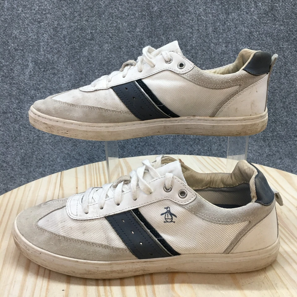 Tenis Originales Penguin Para Hombres 10.5 Frost Caminar Blanco Azul Cuero Con Cordones Bajos Foto 3 de 4