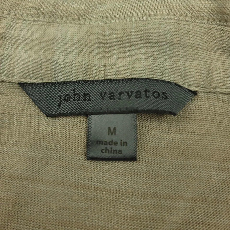 Camisa John Varvatos Para Hombres M Ligera Lino SS Bolsillo Polo Cremallera Beige Usada en Excelente Condición Foto 2 de 4