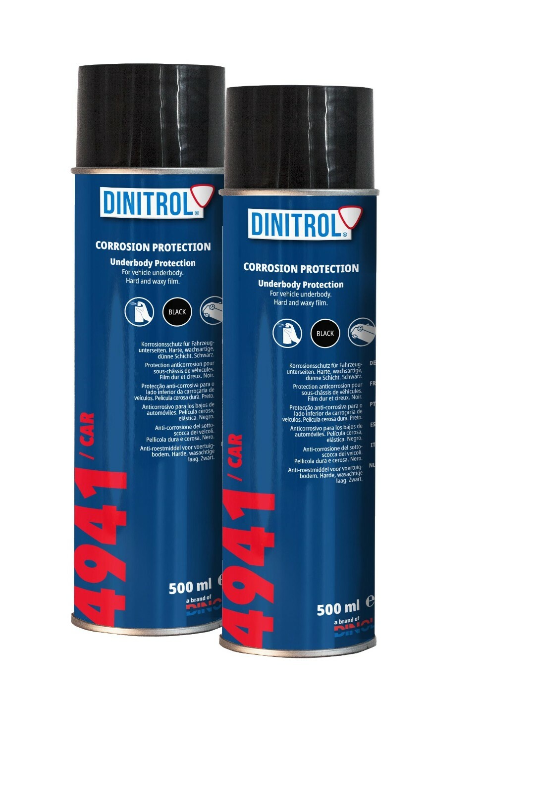 2 x DINITROL 4941 UNDERBODY CHASSIS RUST PROOFING BLACK WAX AEROSOL - 500ml