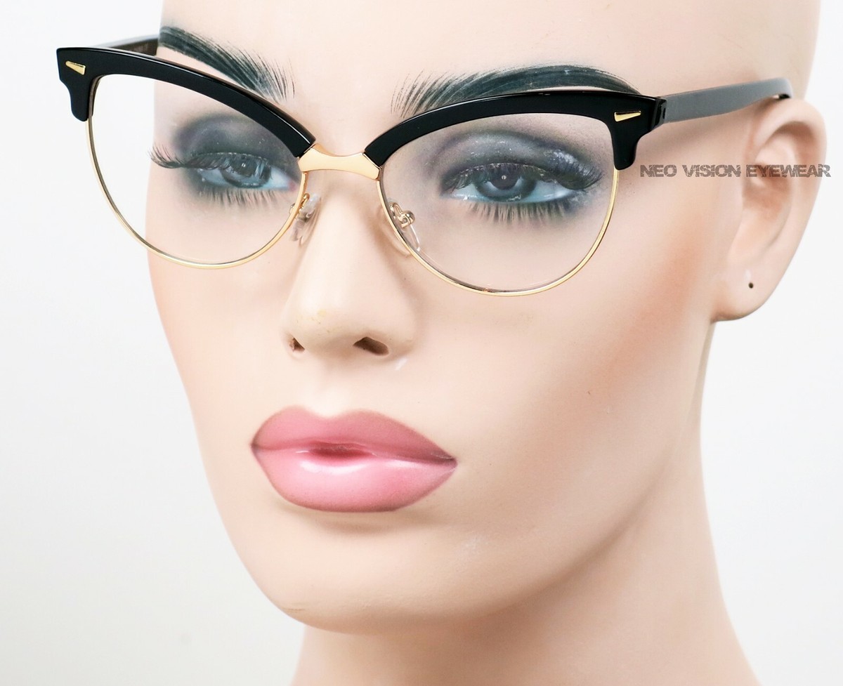 KISS Metal Cat Eye Clear Retro Vintage Style Glasses Gold/Black