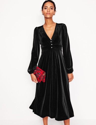 Boden NWT Jocelyn Velvet Tea Size 4 Black Velvet Long Sleeve Party Dress