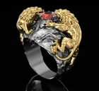 Men’s Lion Ring Two Heads Gold Band Handmade Gift Masculine Jewelry, Christmas