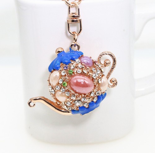 rhinestones pearl cat's eye flagon keyring pendant purse bag key ring chain K089 - Picture 3 of 10