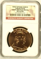 2009 Sarah Polk First Spouse Series Bronze Medal NGC MS66RD
