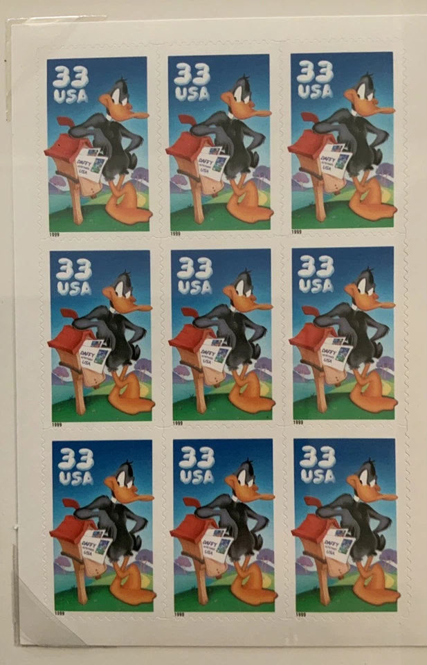 USPS Framed 1999 33c Daffy Duck Stamps Pane of 9 And Imperforate - Image 2 of 4