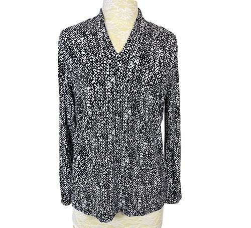 Talbots Long Sleeve Black & White Geometric Pattern Jersey Knit V-neck Top X - 第 1/7 張圖片