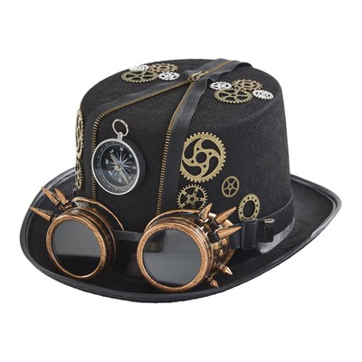 Steampunk Hats with Goggles Vintage Gothic Cosplay Hat Costume  for Adults Men