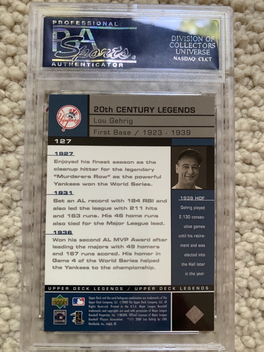 PSA 10 GEM MINT BASEBALL CARD HOF 2000 UPPER DECK LEGENDS LOU