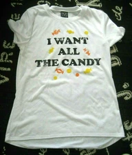 Vtg Sz S White Cotton MODERN LUX TEE T-Shirt TOP I Want All Candy Short Sleeve