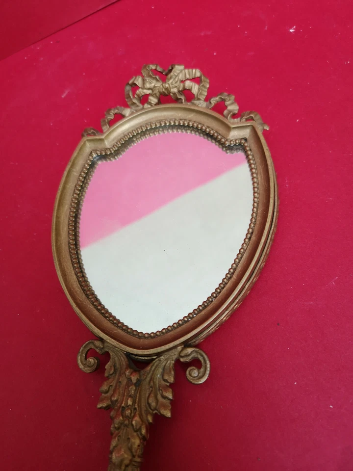 Joli face a main miroir époque fin XIXe bronze doré style Louis XVI / 29 cms - Photo 3/4